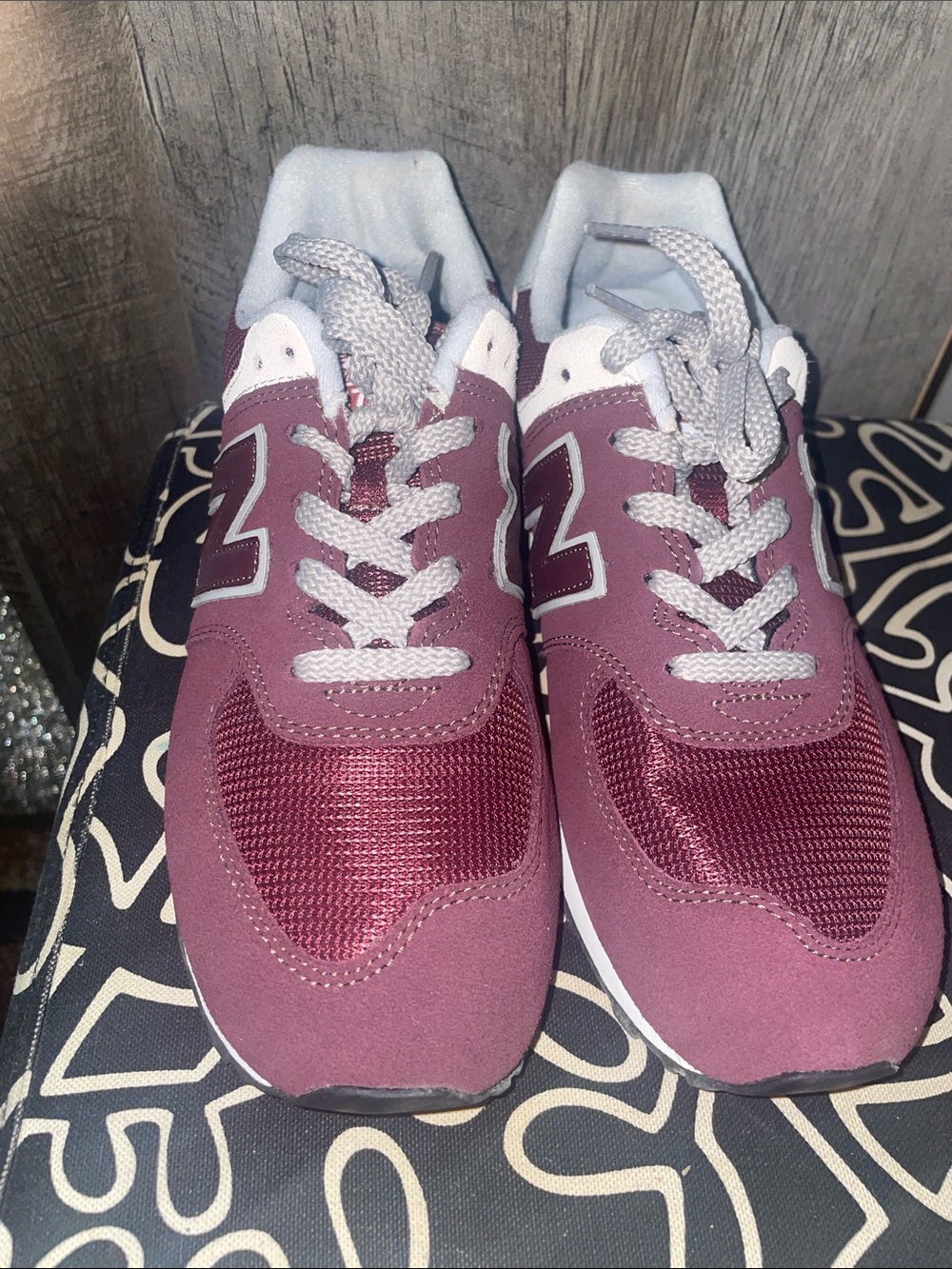 New Balance Burgundy and Gray Lace-Up Sneakers